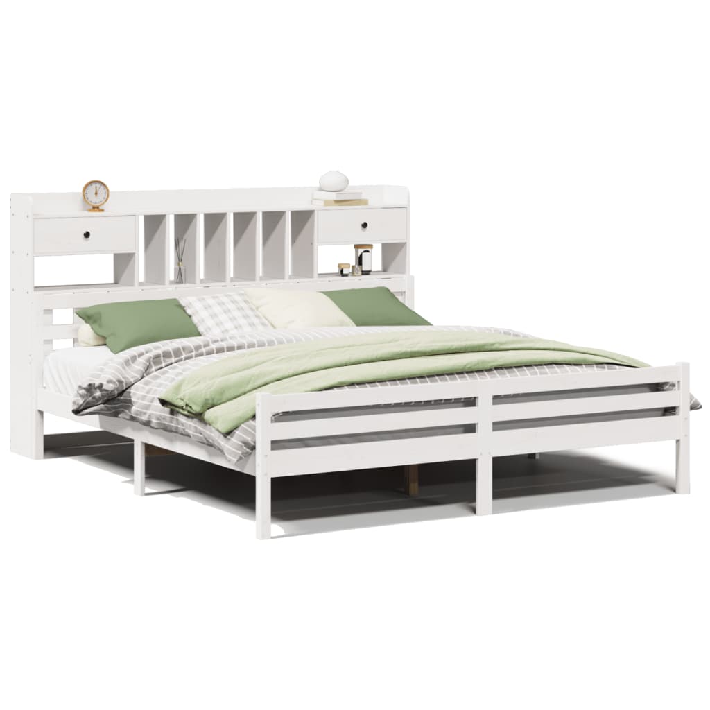 Seng Med Bokhylle Uten Madrass Hvit 180X200 Cm Heltre Furu