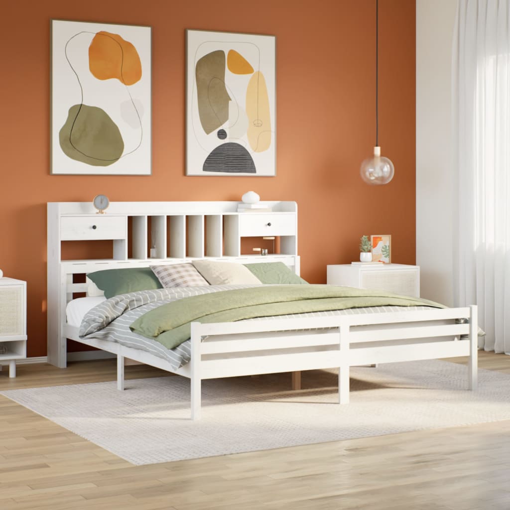 Seng Med Bokhylle Uten Madrass Hvit 180X200 Cm Heltre Furu