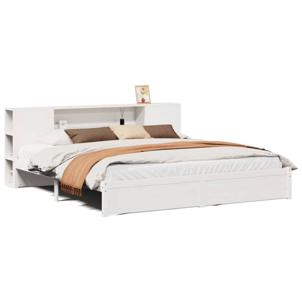 Seng Med Bokhylle Uten Madrass Hvit 180X200 Cm Heltre Furu