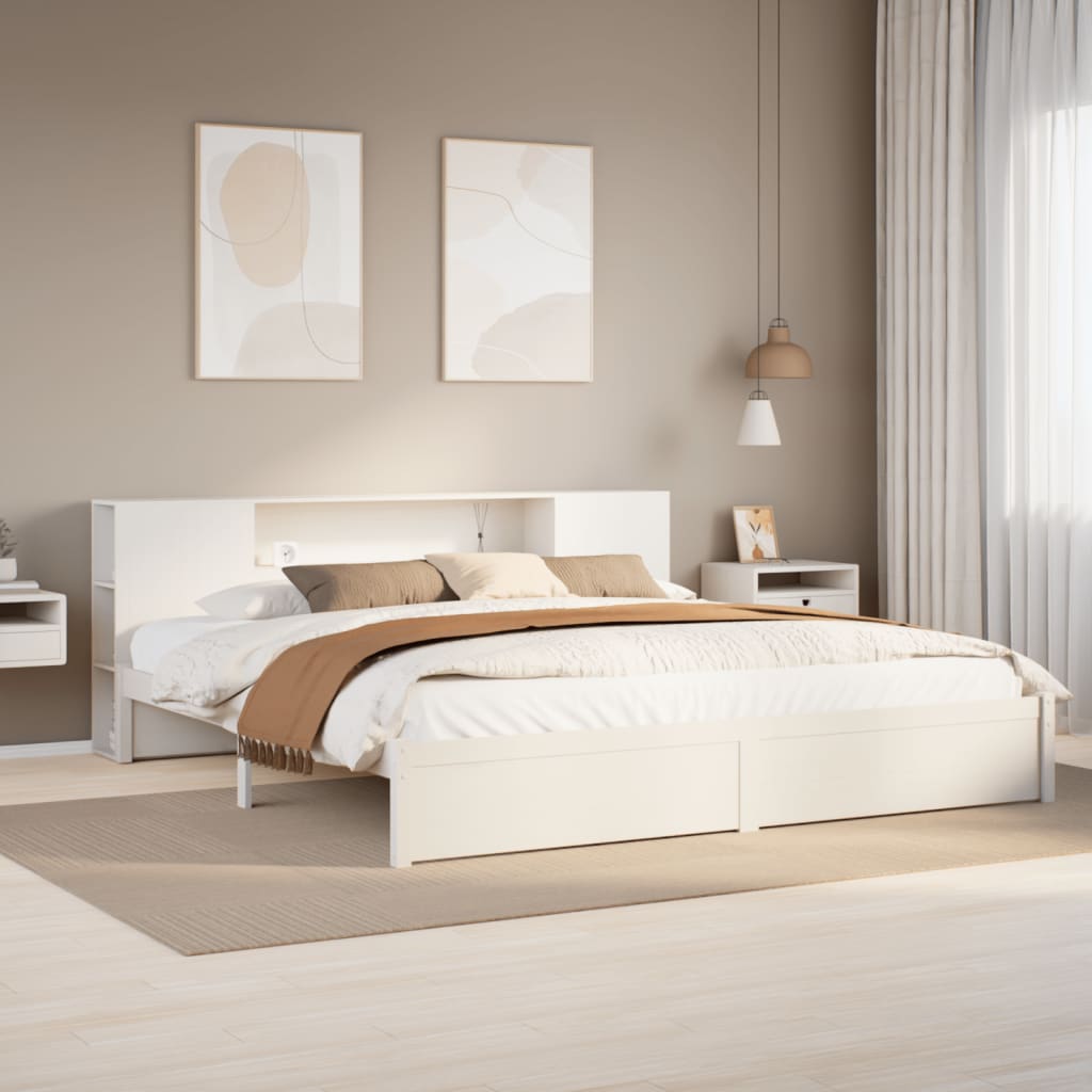 Seng Med Bokhylle Uten Madrass Hvit 180X200 Cm Heltre Furu