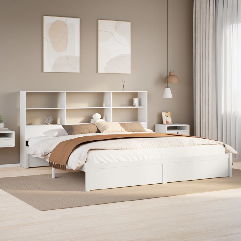 Seng Med Bokhylle Uten Madrass Hvit 180X200 Cm Heltre Furu