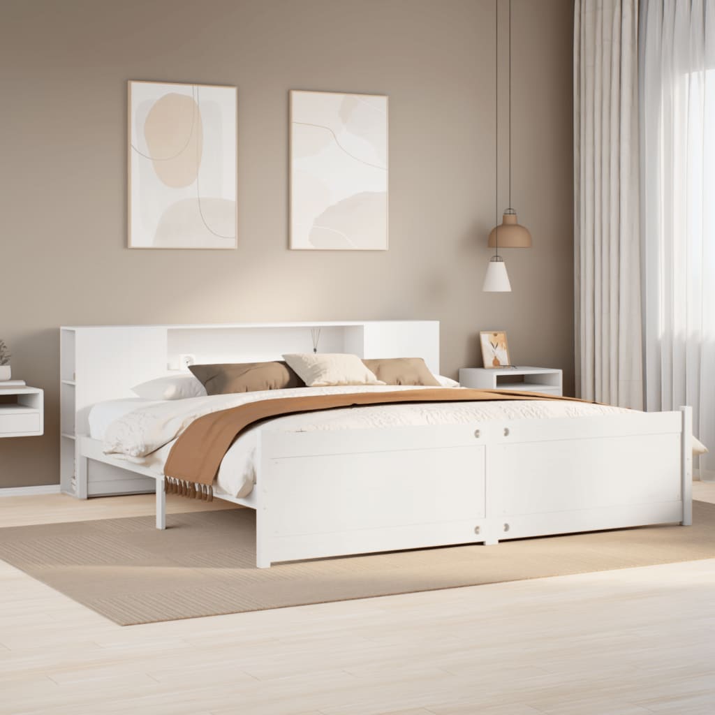 Seng Med Bokhylle Uten Madrass Hvit 180X200 Cm Heltre Furu