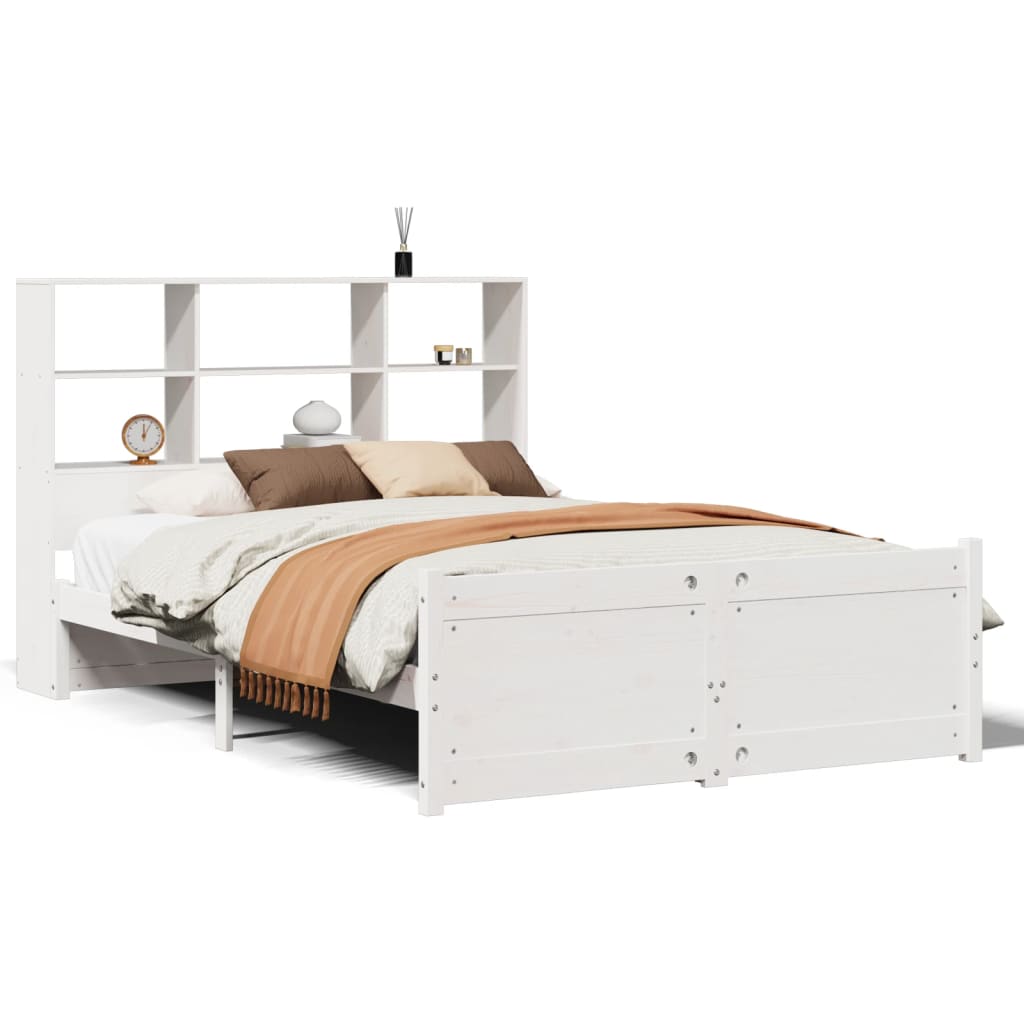 Seng Med Bokhylle Uten Madrass Hvit 120X200 Cm Heltre Furu
