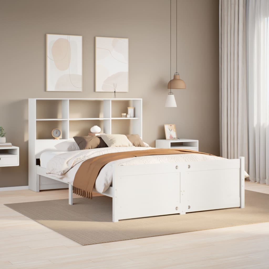 Seng Med Bokhylle Uten Madrass Hvit 120X200 Cm Heltre Furu