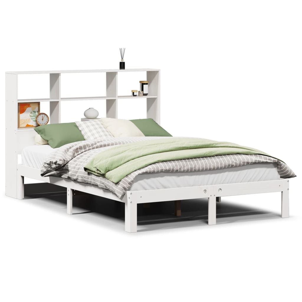 Seng Med Bokhylle Uten Madrass Hvit 120X200 Cm Heltre Furu
