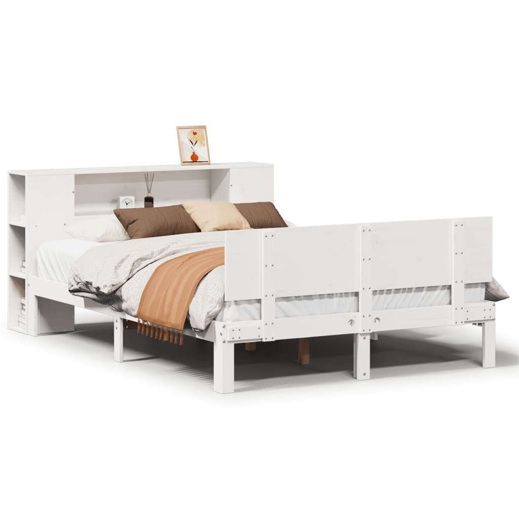 Seng Med Bokhylle Uten Madrass Hvit 120X200 Cm Heltre Furu