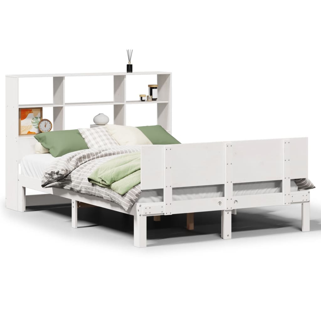 Seng Med Bokhylle Uten Madrass Hvit 120X200 Cm Heltre Furu