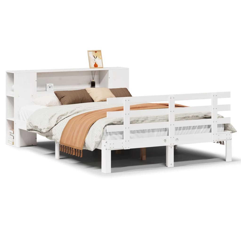Seng Med Bokhylle Uten Madrass Hvit 120X200 Cm Heltre Furu