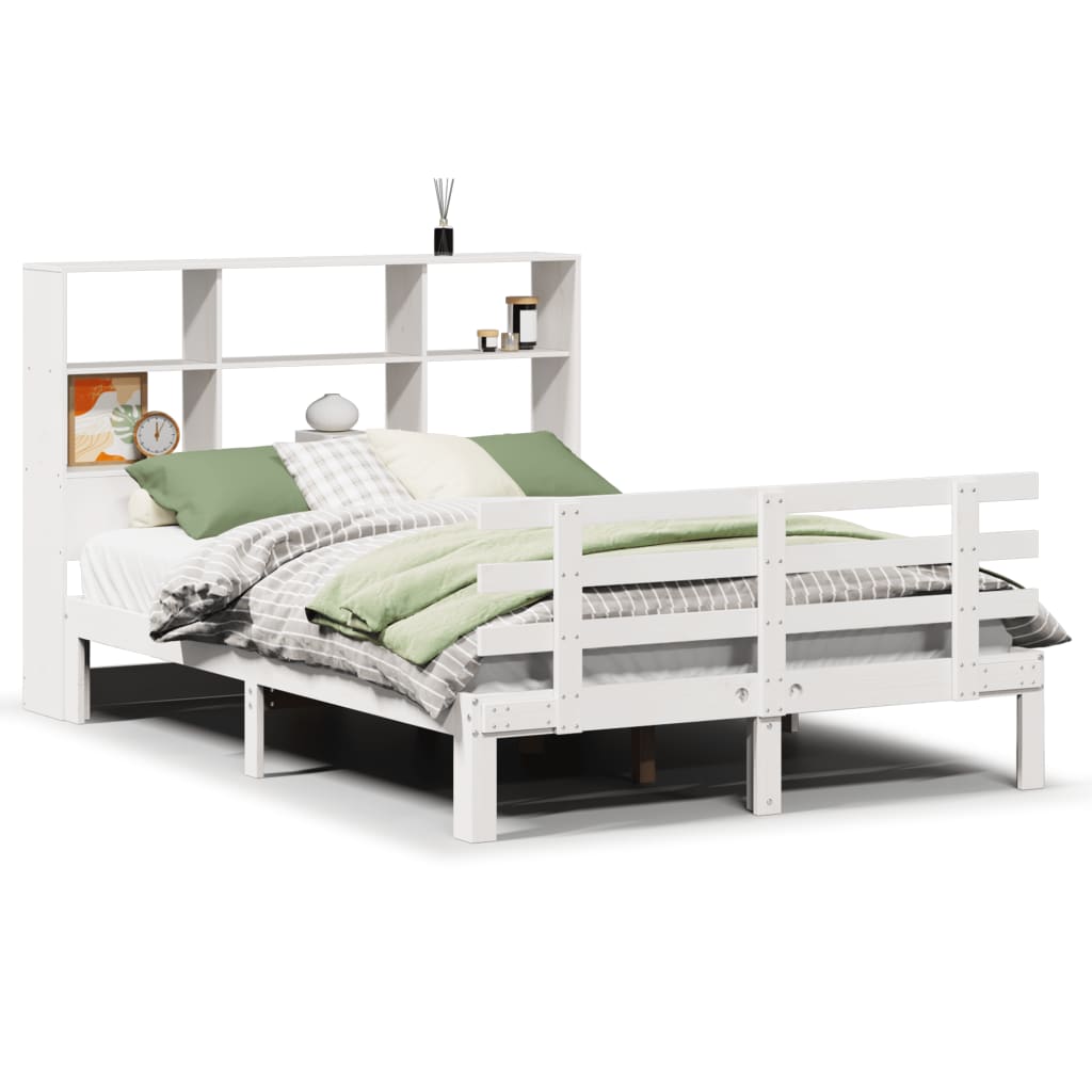 Seng Med Bokhylle Uten Madrass Hvit 120X200 Cm Heltre Furu