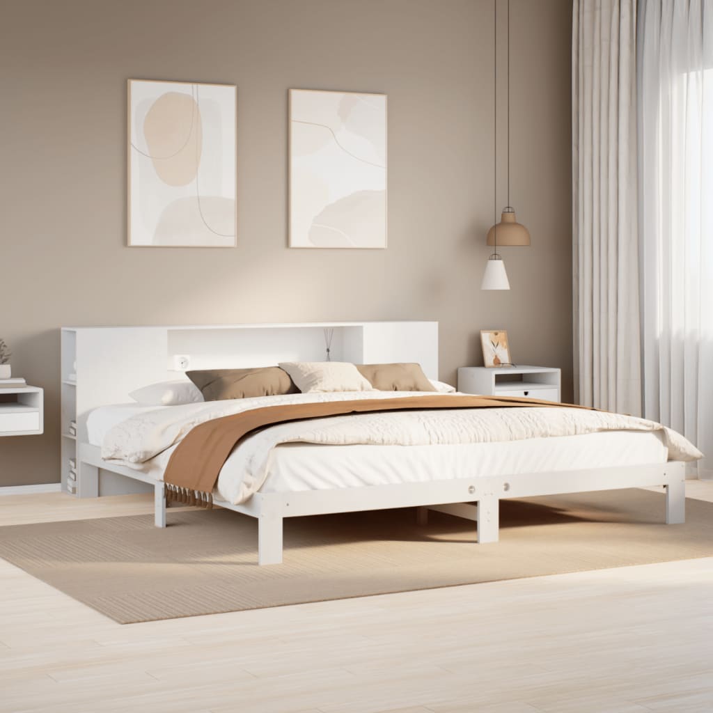 Seng Med Bokhylle Uten Madrass Hvit 180X200 Cm Heltre Furu