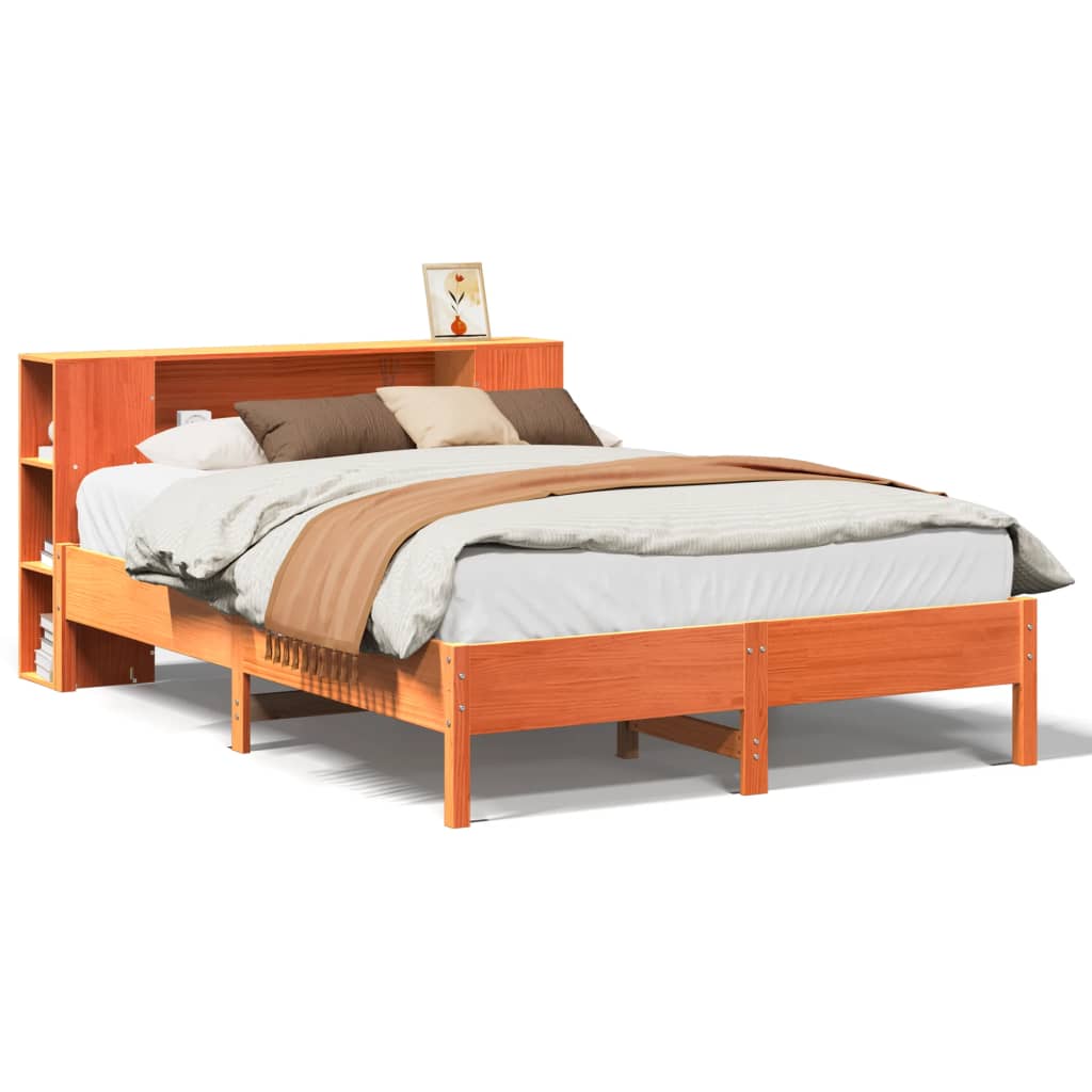 Seng Med Bokhylle Uten Madrass Voksbrun 140X200 Cm Heltre Furu