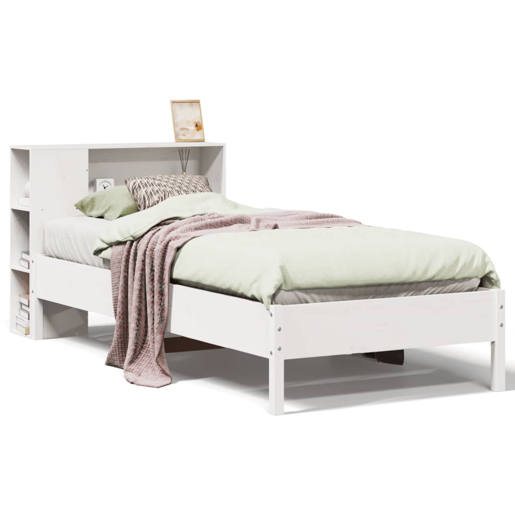 Seng Med Bokhylle Uten Madrass Hvit 100X200 Cm Heltre Furu