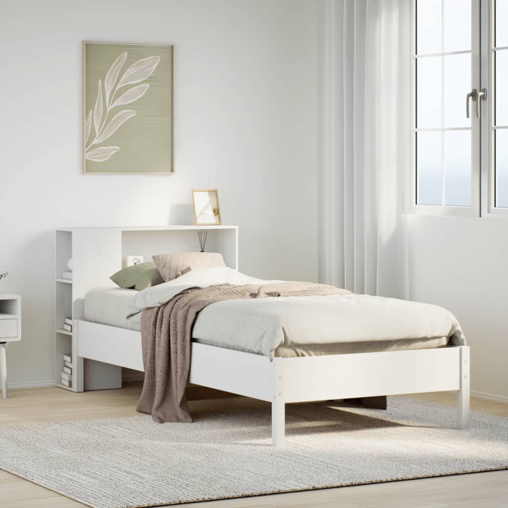 Seng Med Bokhylle Uten Madrass Hvit 100X200 Cm Heltre Furu