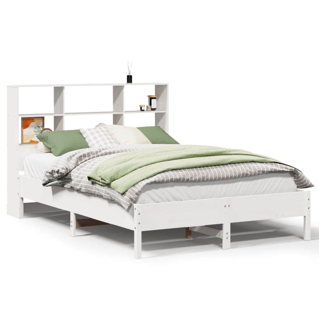 Seng Med Bokhylle Uten Madrass Hvit 120X200 Cm Heltre Furu