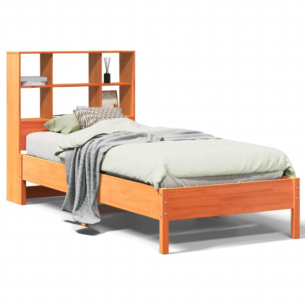 Seng Med Bokhylle Uten Madrass Voksbrun 100X200 Cm Heltre Furu