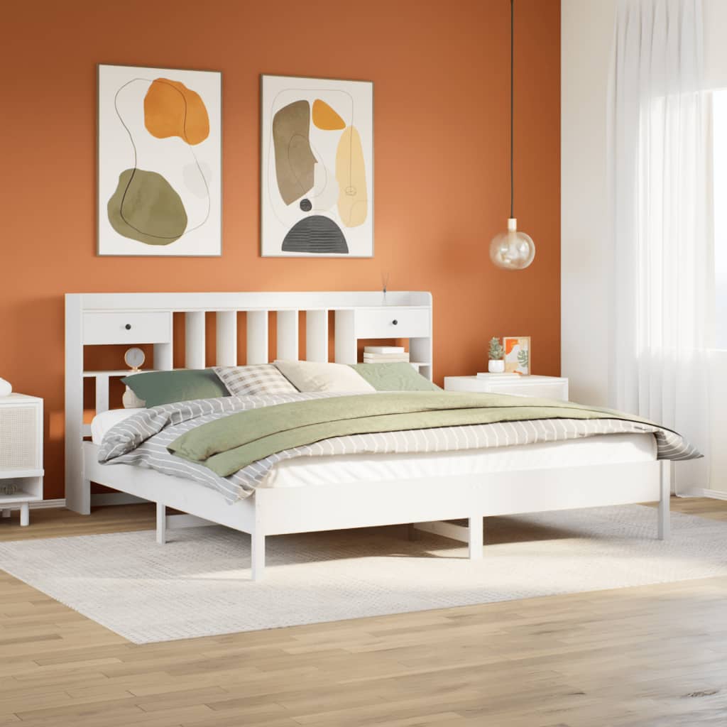 Seng Med Bokhylle Uten Madrass Hvit 180X200 Cm Heltre Furu