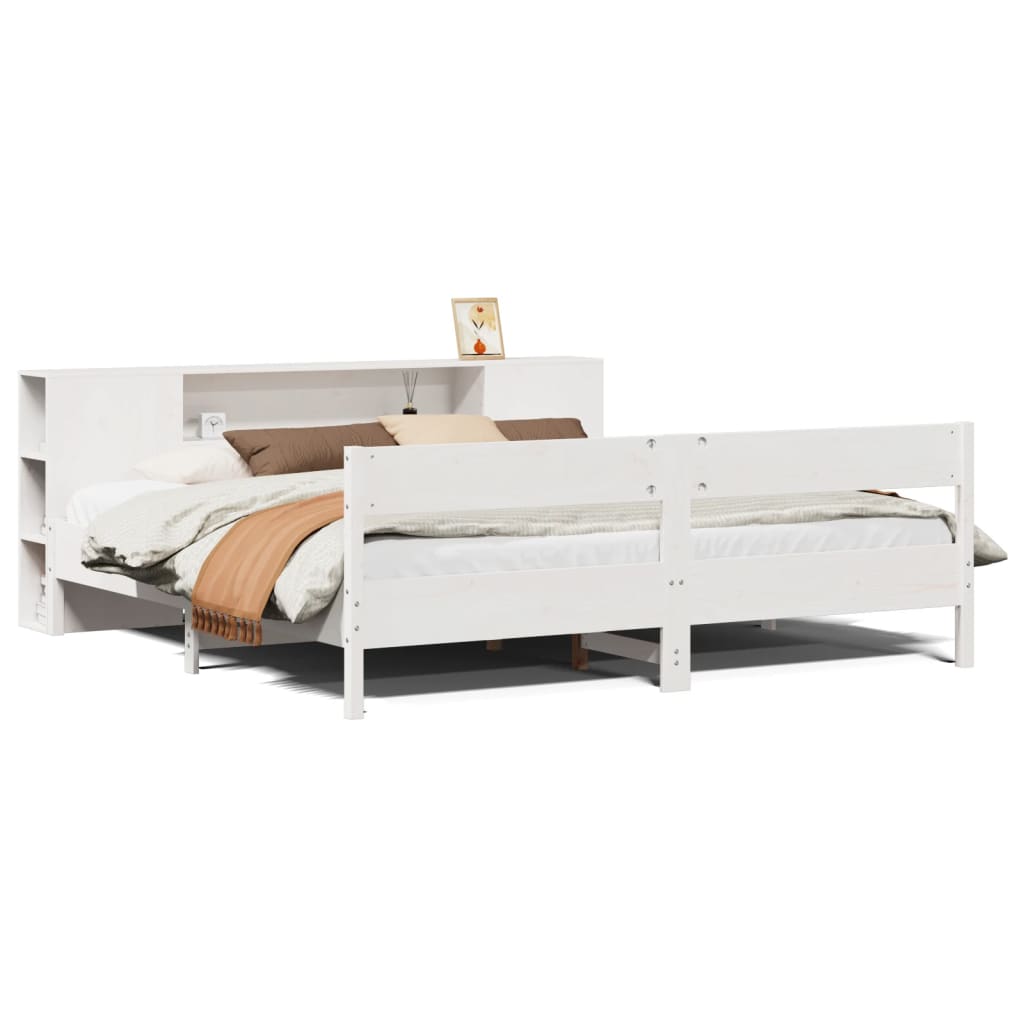 Seng Med Bokhylle Uten Madrass Hvit 180X200 Cm Heltre Furu