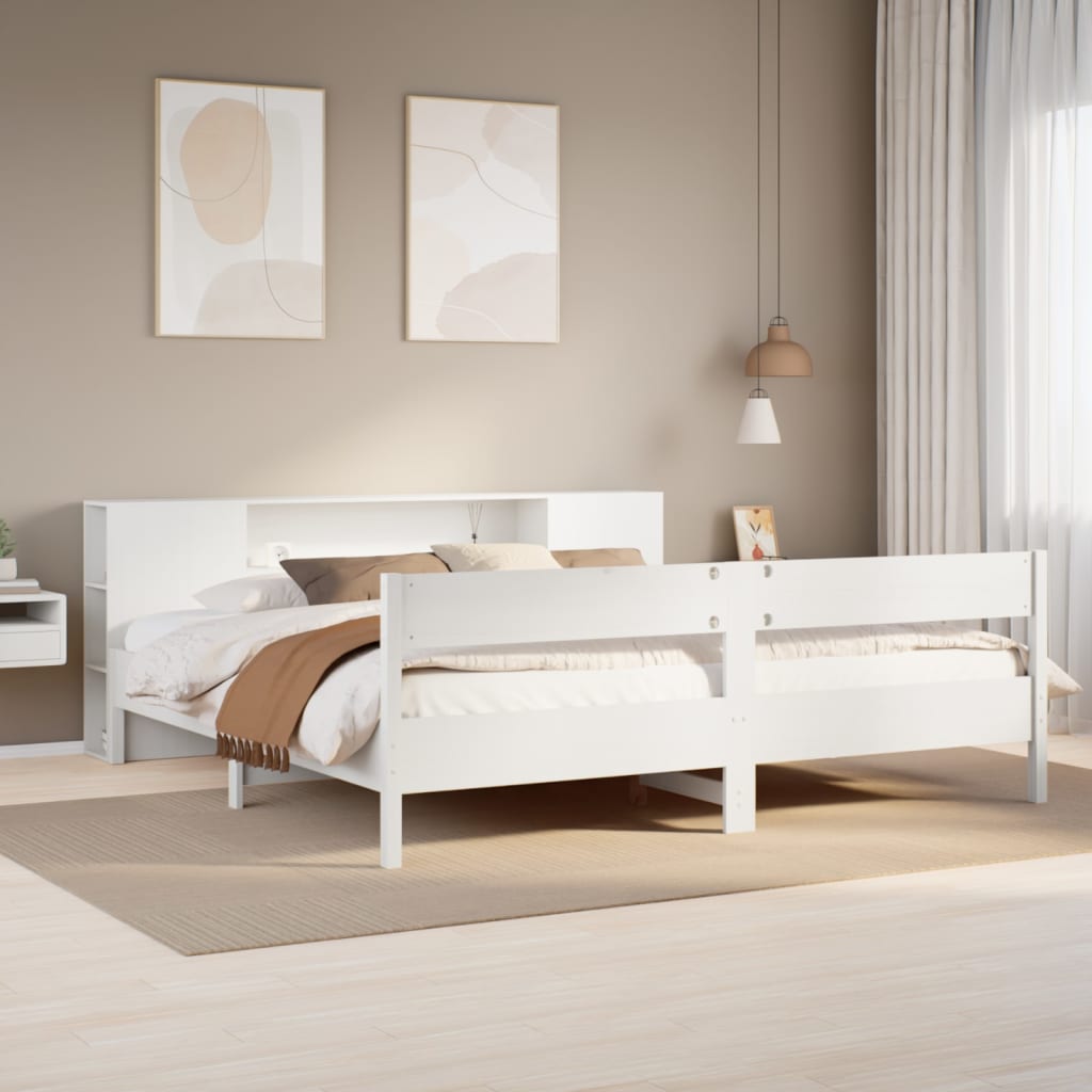 Seng Med Bokhylle Uten Madrass Hvit 180X200 Cm Heltre Furu