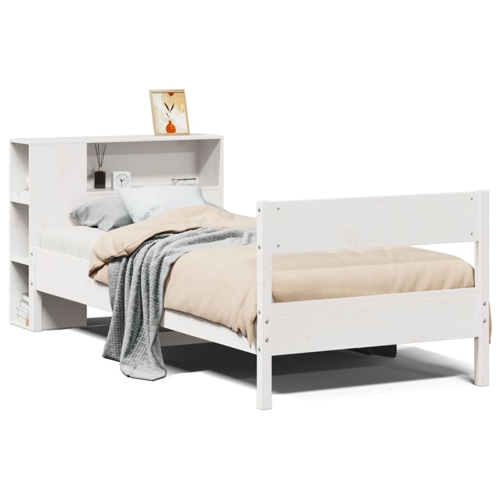 Seng Med Bokhylle Uten Madrass Hvit 100X200 Cm Heltre Furu