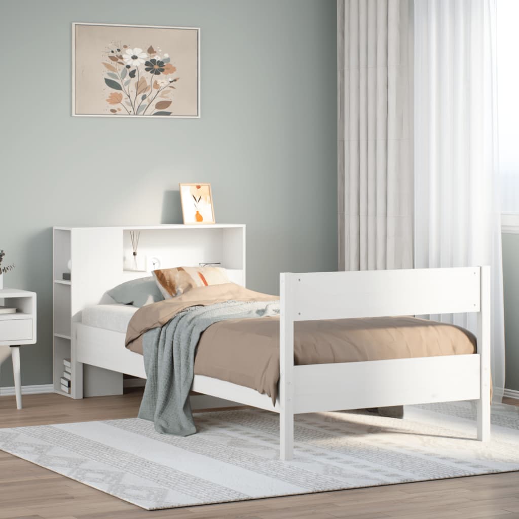 Seng Med Bokhylle Uten Madrass Hvit 100X200 Cm Heltre Furu