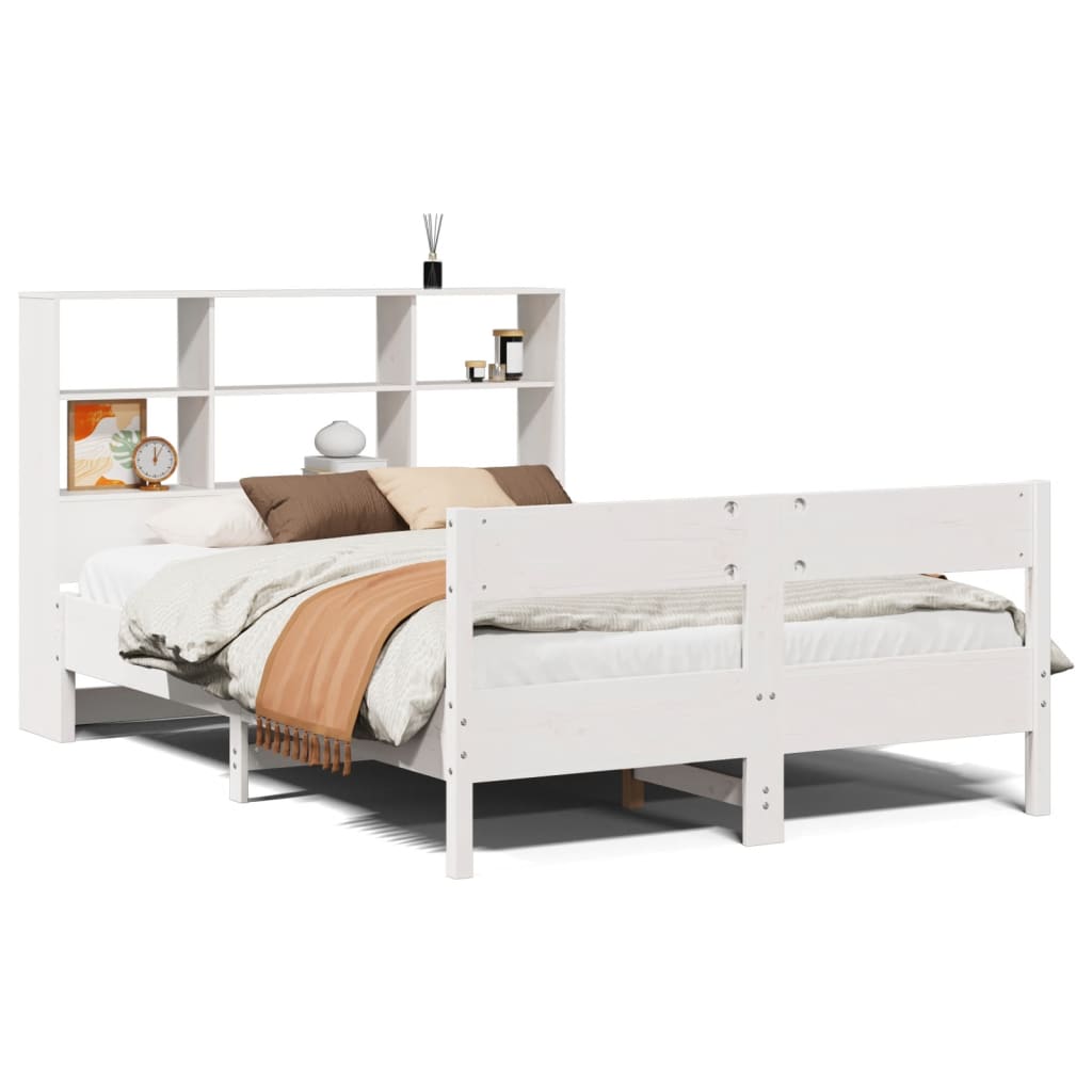 Seng Med Bokhylle Uten Madrass Hvit 140X200 Cm Heltre Furu