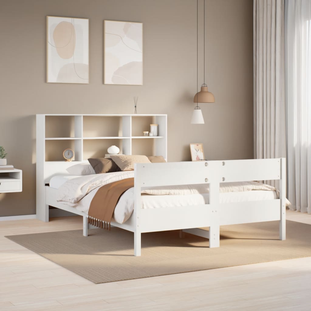 Seng Med Bokhylle Uten Madrass Hvit 120X200 Cm Heltre Furu