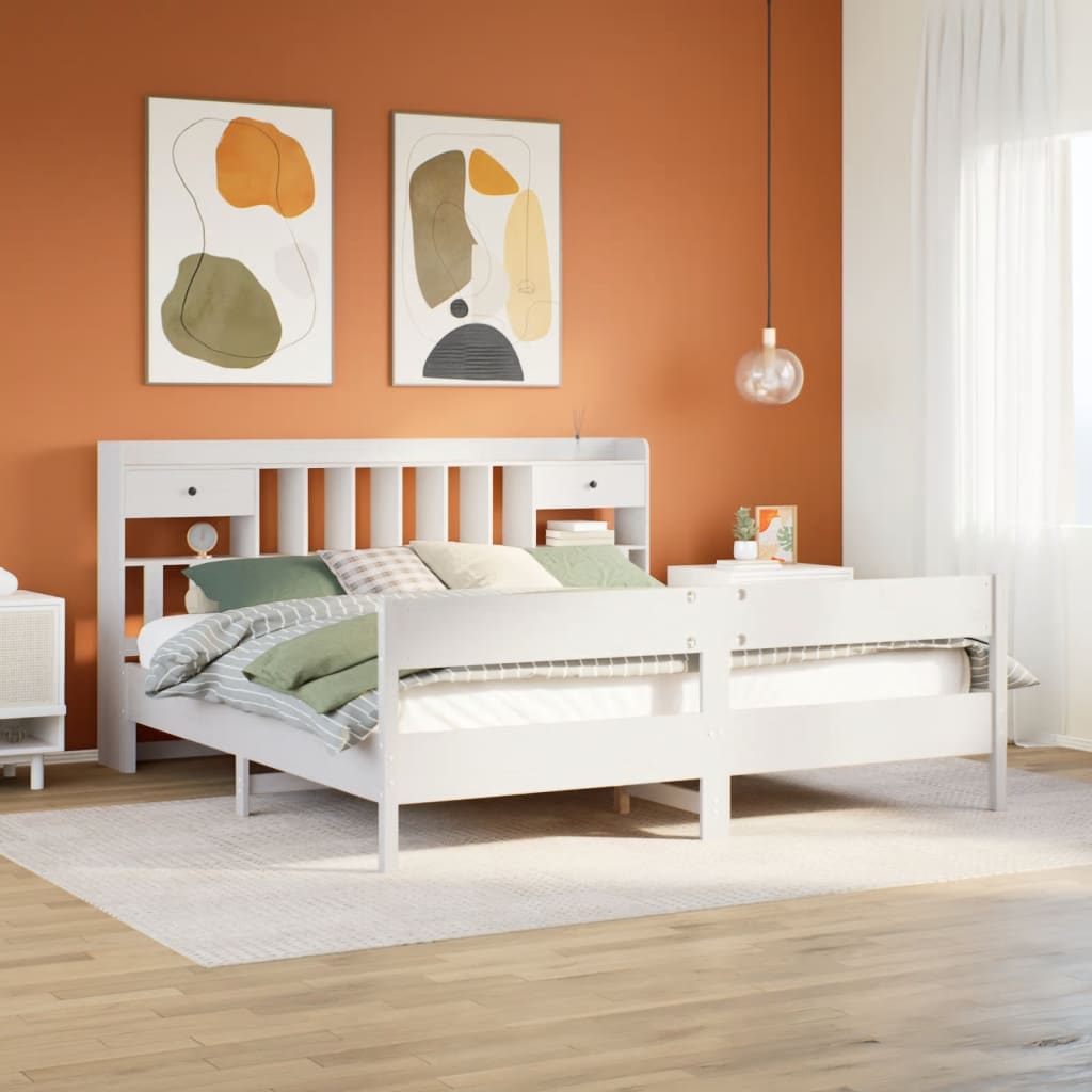Seng Med Bokhylle Uten Madrass Hvit 180X200 Cm Heltre Furu