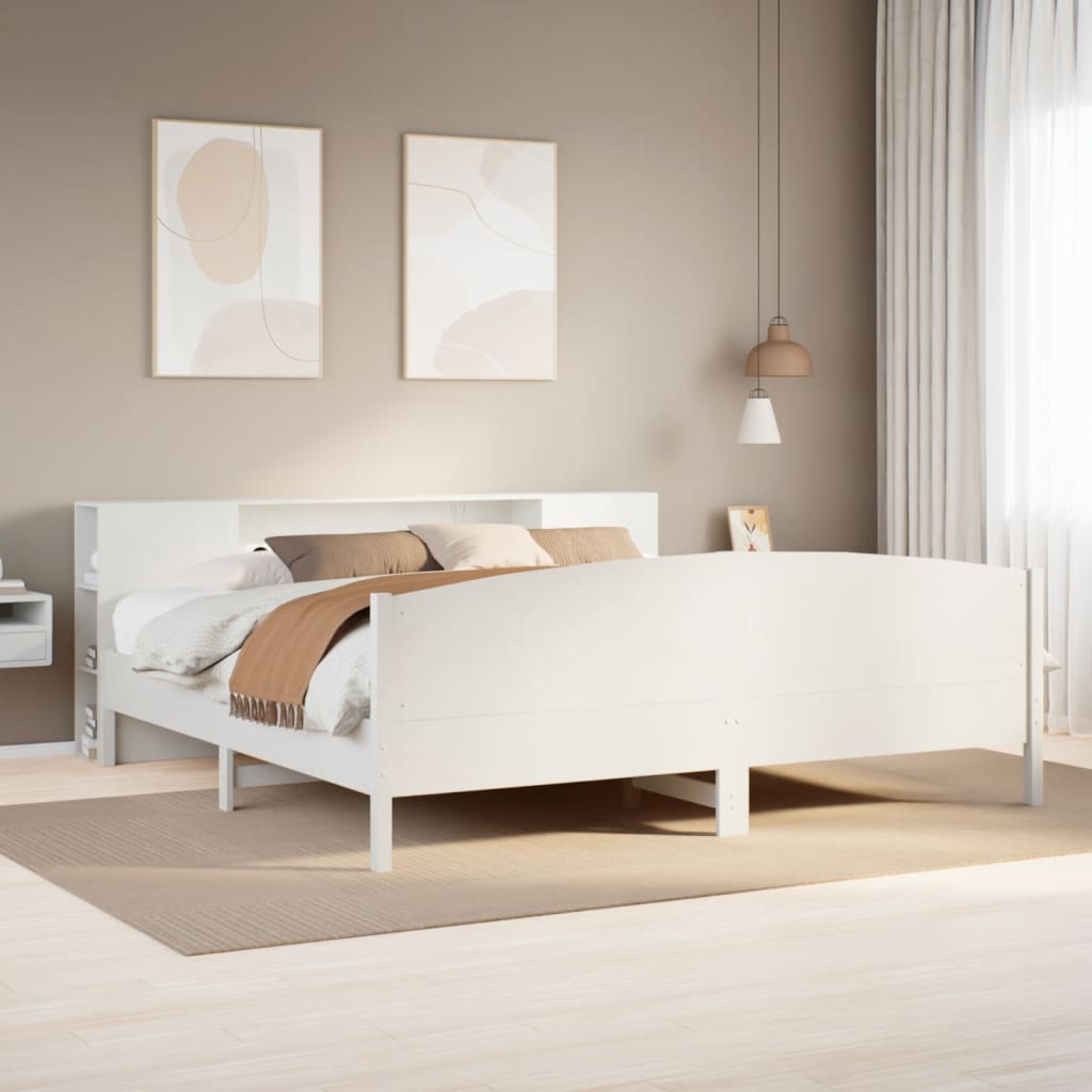 Seng Med Bokhylle Uten Madrass Hvit 180X200 Cm Heltre Furu