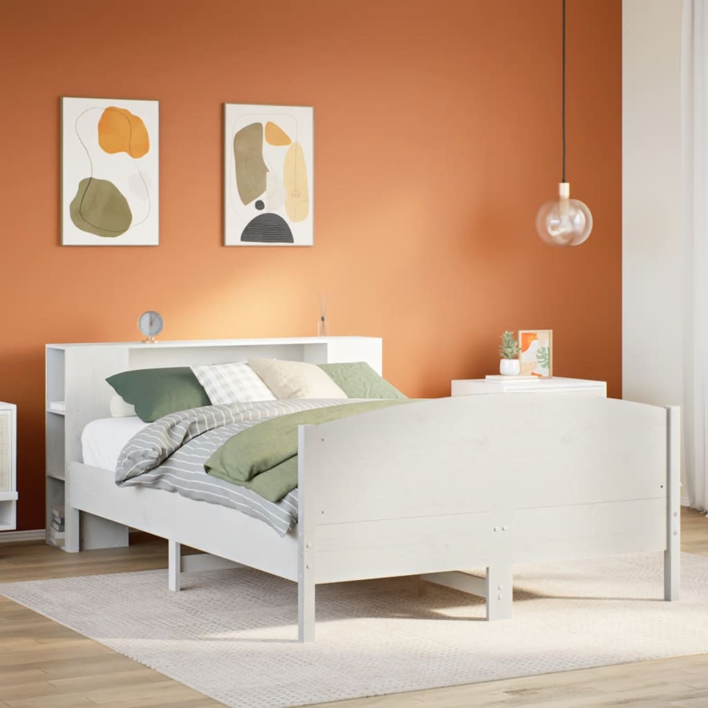 Seng Med Bokhylle Uten Madrass Hvit 120X200 Cm Heltre Furu