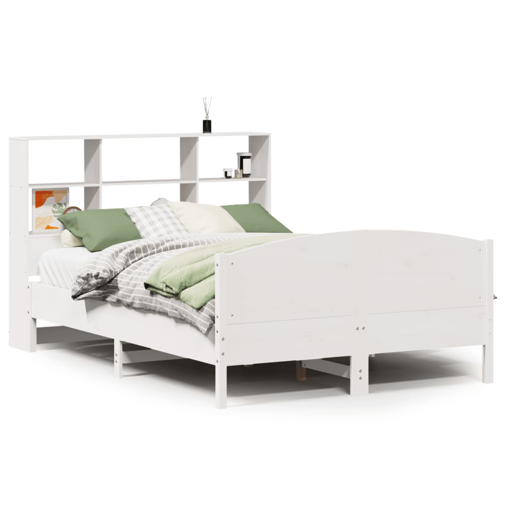 Seng Med Bokhylle Uten Madrass Hvit 120X200 Cm Heltre Furu