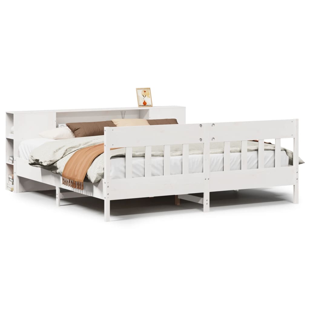Seng Med Bokhylle Uten Madrass Hvit 180X200 Cm Heltre Furu