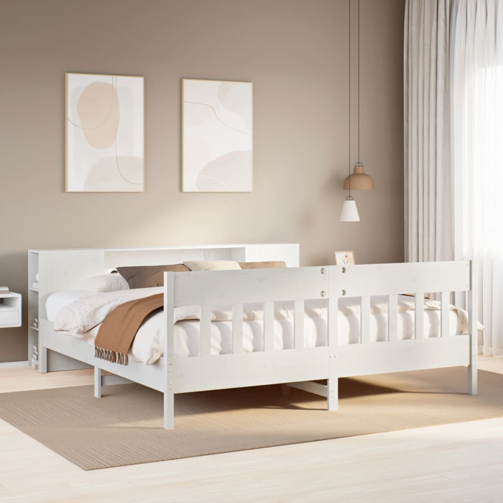Seng Med Bokhylle Uten Madrass Hvit 180X200 Cm Heltre Furu
