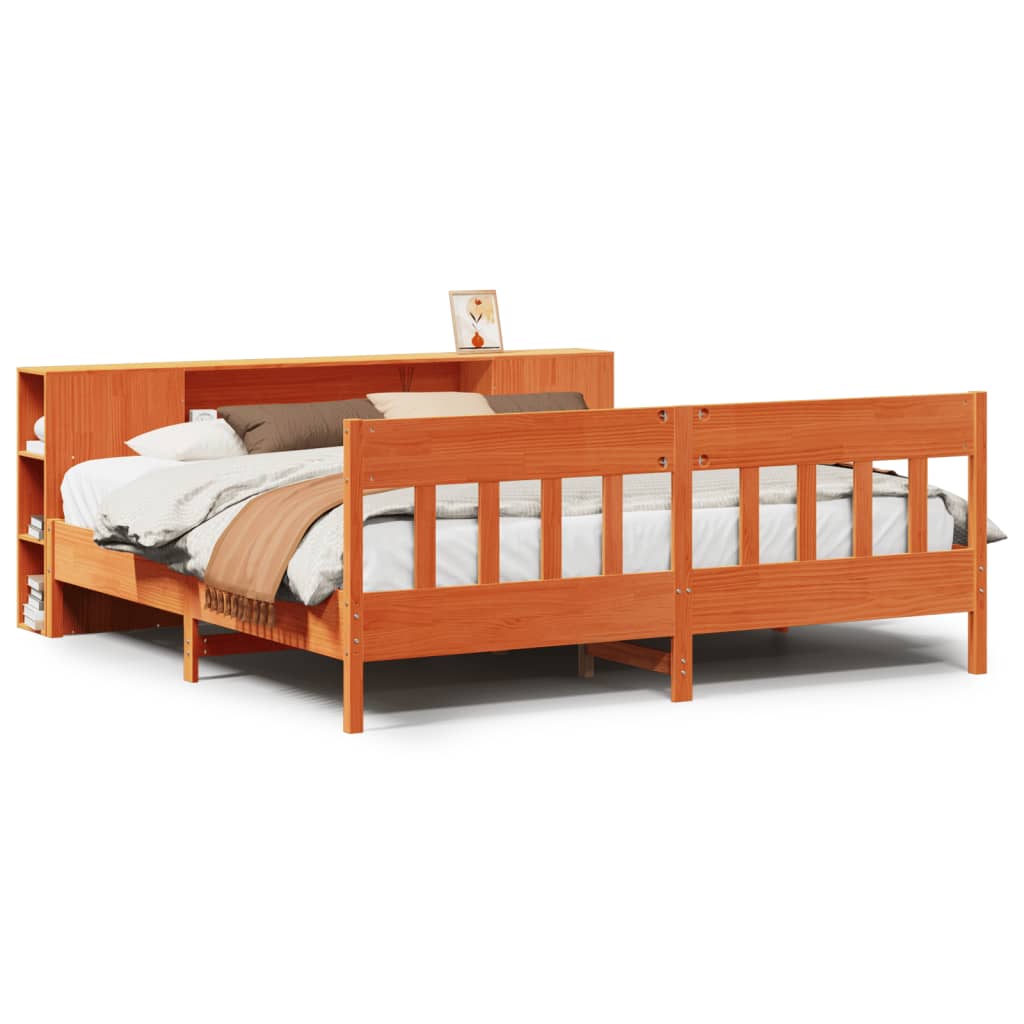 Seng Med Bokhylle Uten Madrass Voksbrun 180X200 Cm Heltre Furu