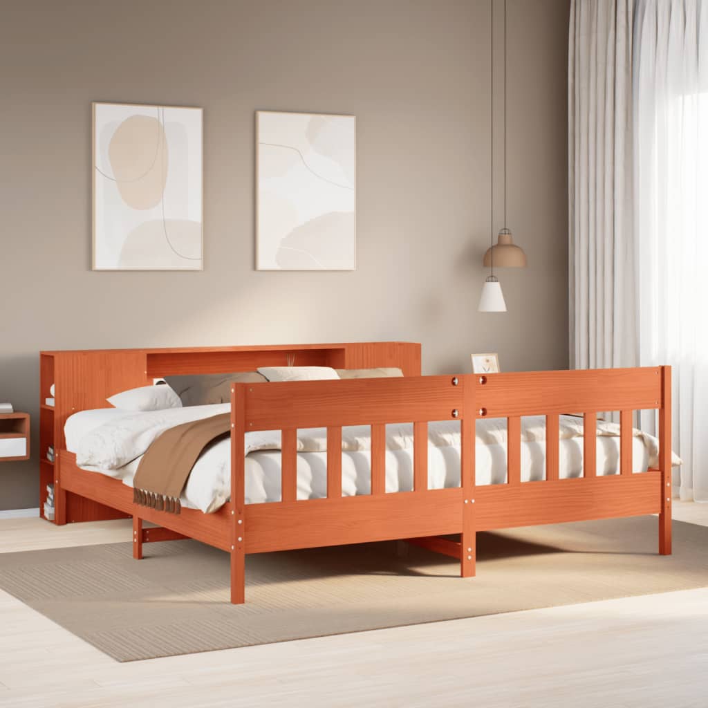 Seng Med Bokhylle Uten Madrass Voksbrun 180X200 Cm Heltre Furu