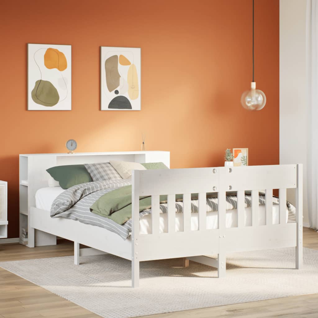 Seng Med Bokhylle Uten Madrass Hvit 140X200 Cm Heltre Furu