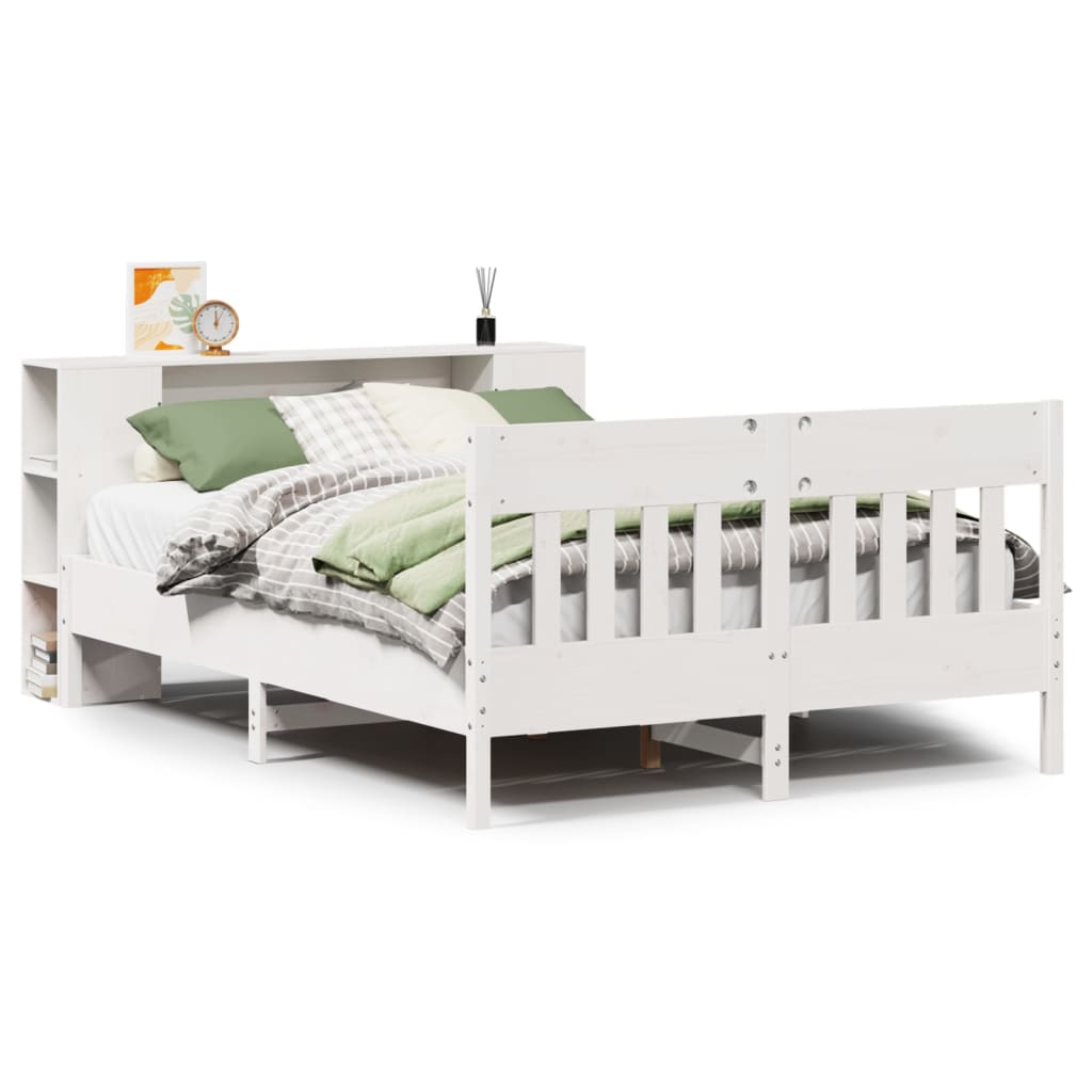 Seng Med Bokhylle Uten Madrass Hvit 120X200 Cm Heltre Furu