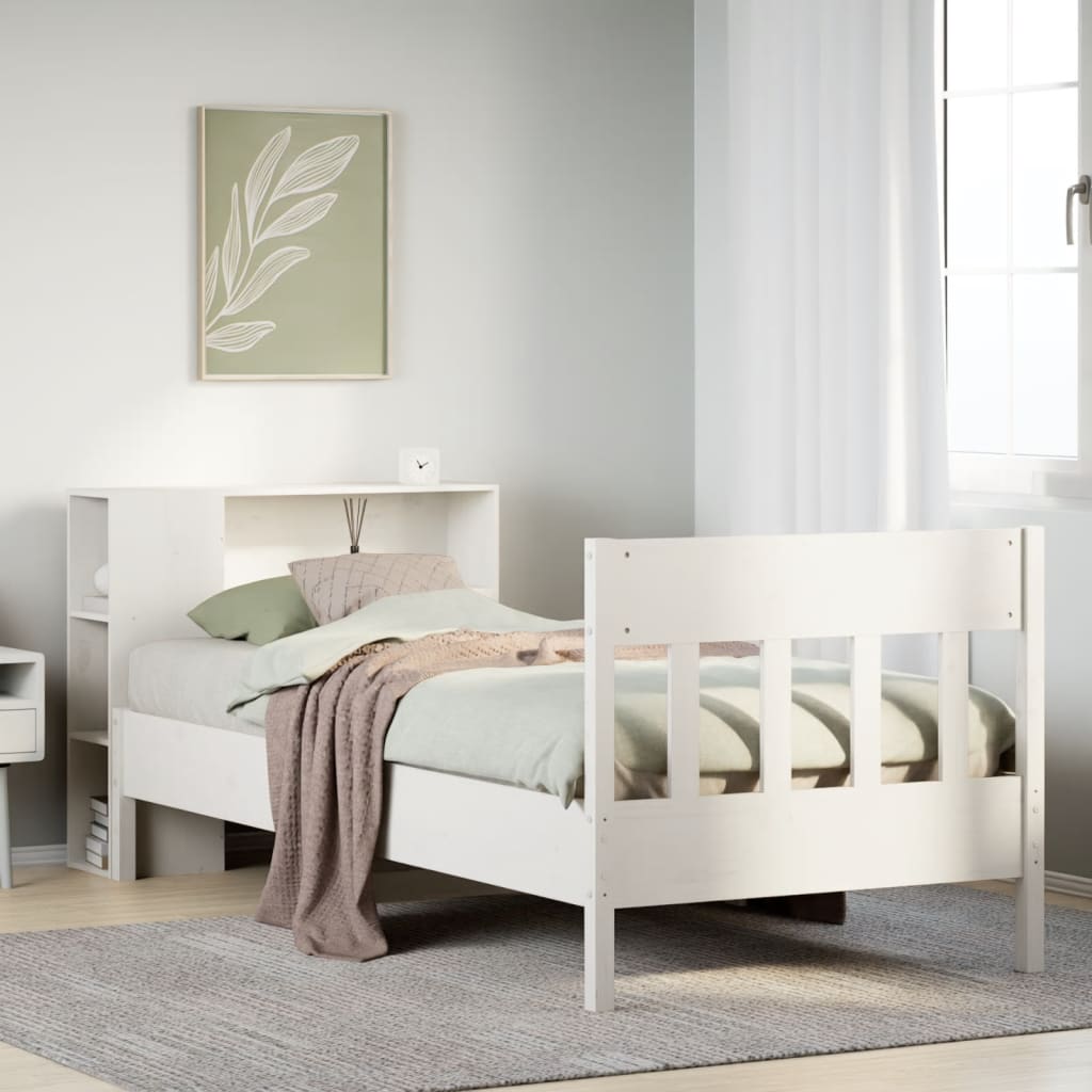 Seng Med Bokhylle Uten Madrass Hvit 100X200 Cm Heltre Furu