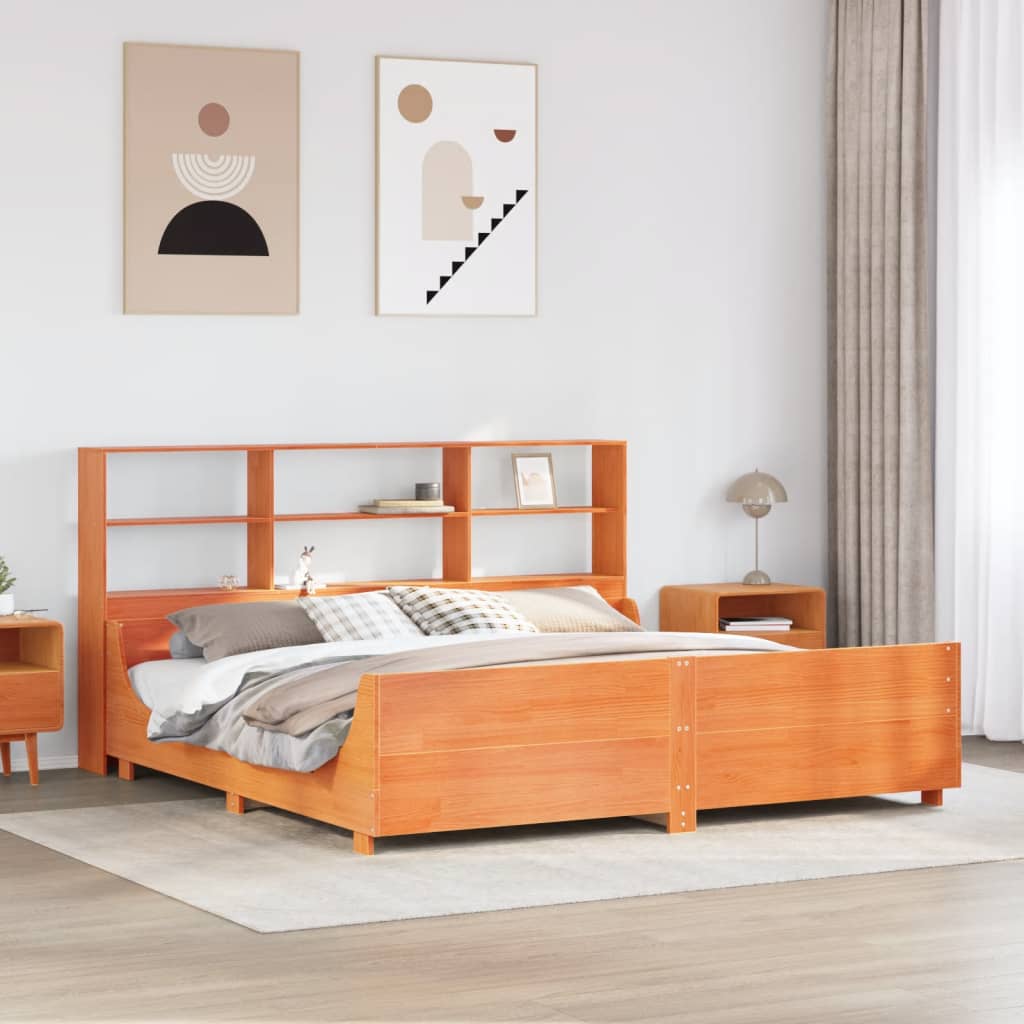 Seng Med Bokhylle Uten Madrass Voksbrun 180X200 Cm Heltre