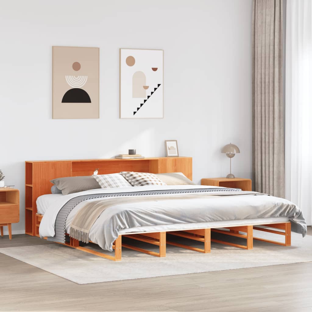 Seng Med Bokhylle Uten Madrass Voksbrun 180X200 Cm Heltre