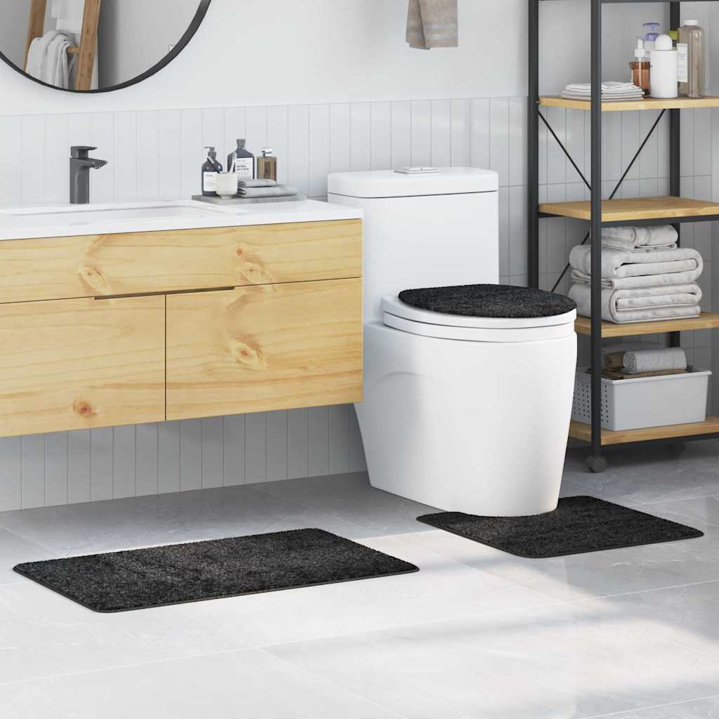 Anti-Skli Baderomsmatte Sett 3 Pcs Mørke Grå 50 X 50 Cm Pp