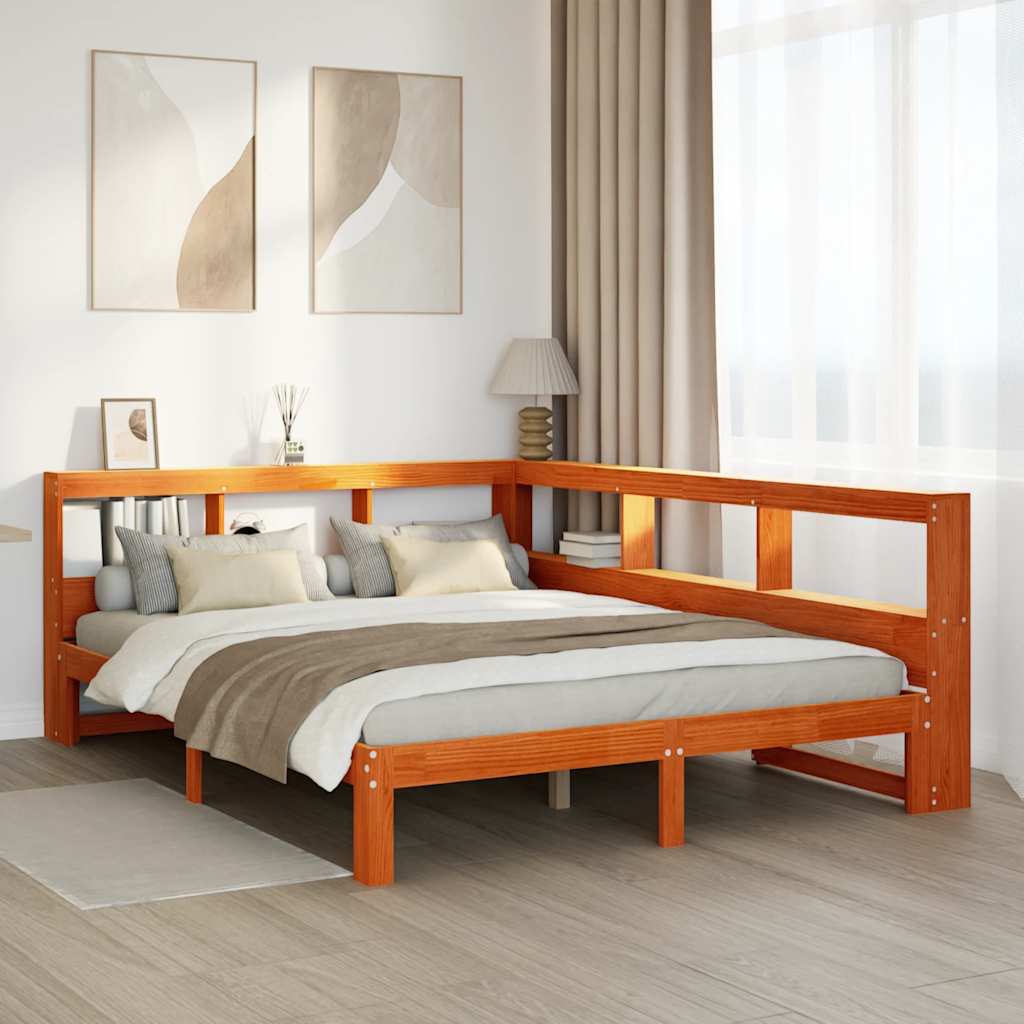 Seng Med Bokhylle Uten Madrass Voksbrun 140X200 Cm Heltre Furu