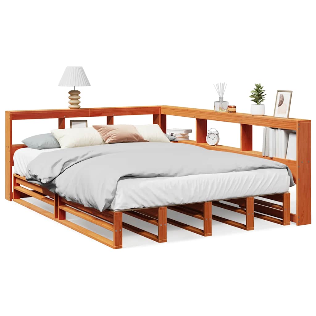 Seng Med Bokhylle Uten Madrass Voksbrun 140X200 Cm Heltre Furu