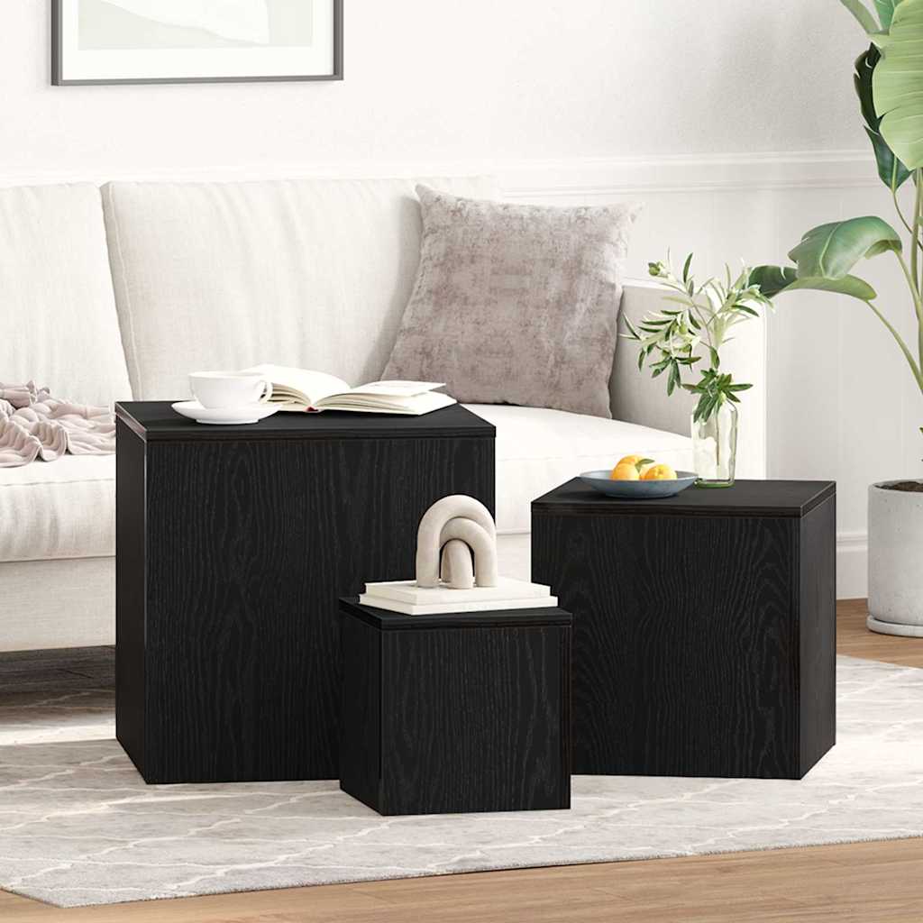 Nesting Bord 3 Pcs Svart Eik 45 X 45 X 45 Cm Konstruert Tre