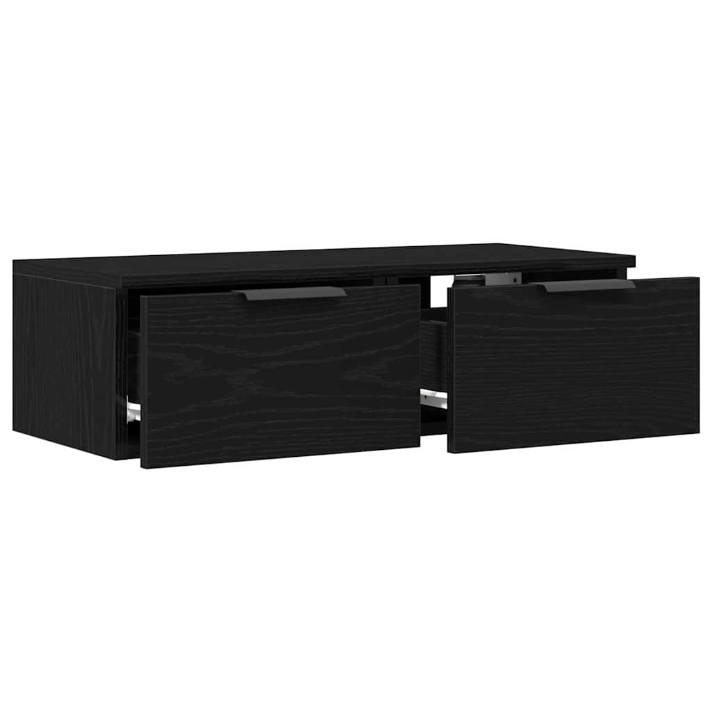 Veggskap Med Skuff Svart Eik 68 X 30 X 20 Cm Konstruert Tre