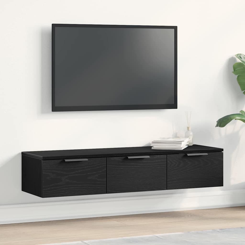Veggskap Med Skuff Svart Eik 102 X 30 X 20 Cm Konstruert Tre