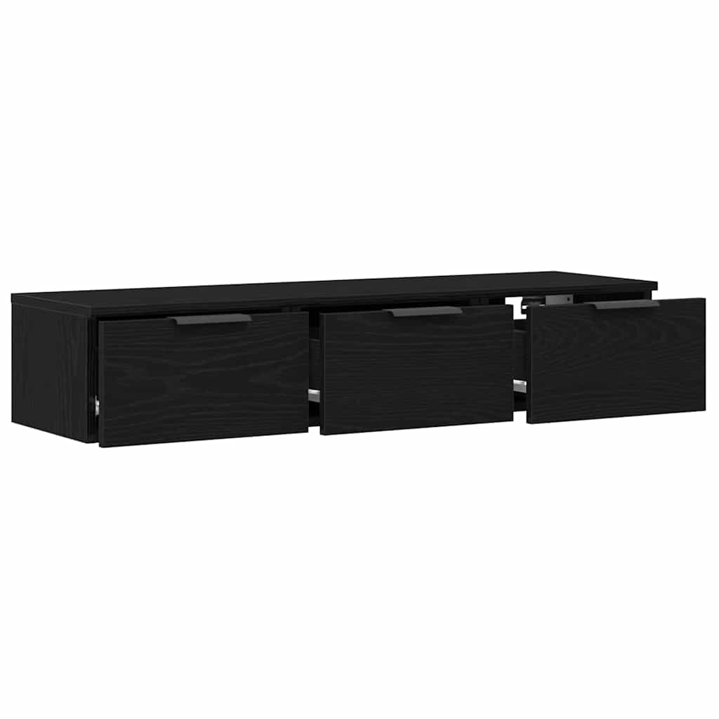 Veggskap Med Skuff Svart Eik 102 X 30 X 20 Cm Konstruert Tre