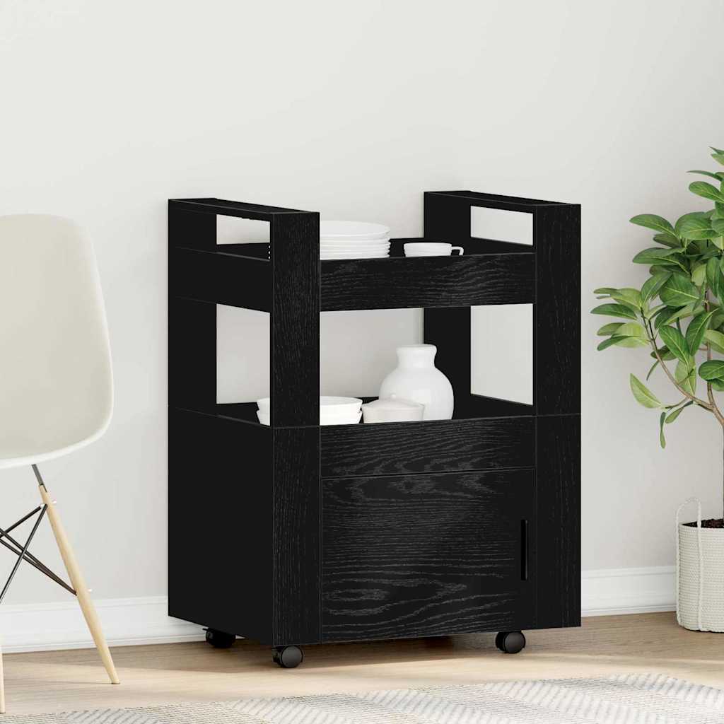 Kjøkkenvogn Svart Eik 60 X 45 X 80 Cm Konstruert Tre