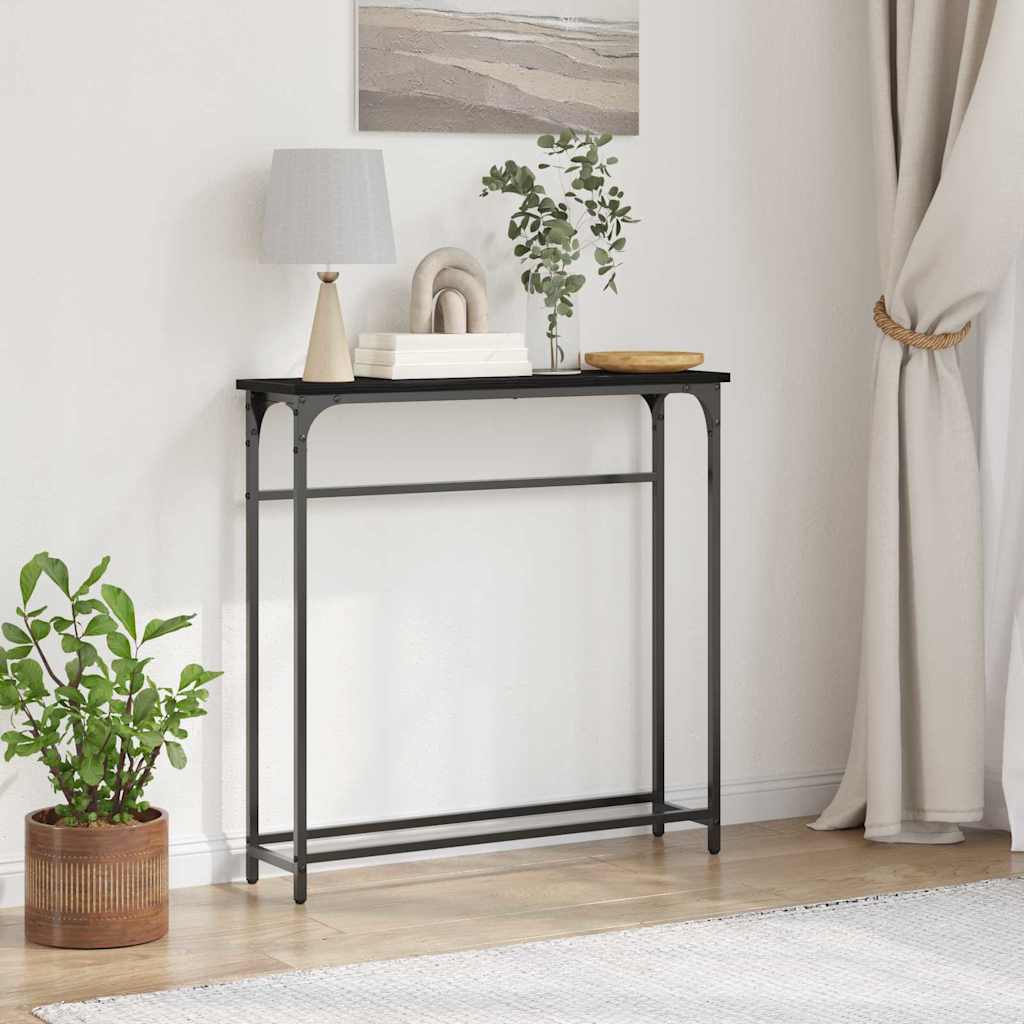 Konsollbord Svart Eik 75 X 19.5 X 75 Cm Ingeniørtre Og Metall