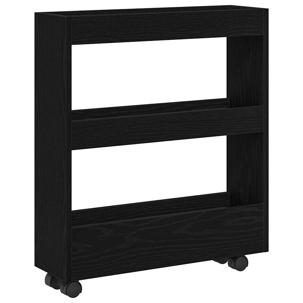 Smal Oppbevaringsvogn Svart Eik 60 X 18 X 70 Cm Konstruert Tre