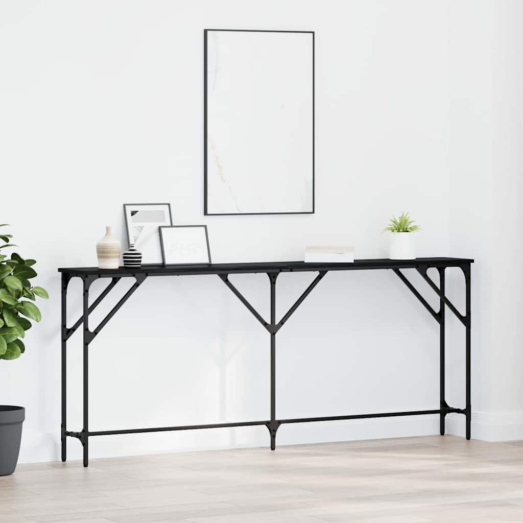 Konsollbord Svart Eik 180 X 23 X 75 Cm Ingeniørtre Og Metall